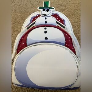 Loungefly NBC White and Red Snowman Backpack with Green Hat